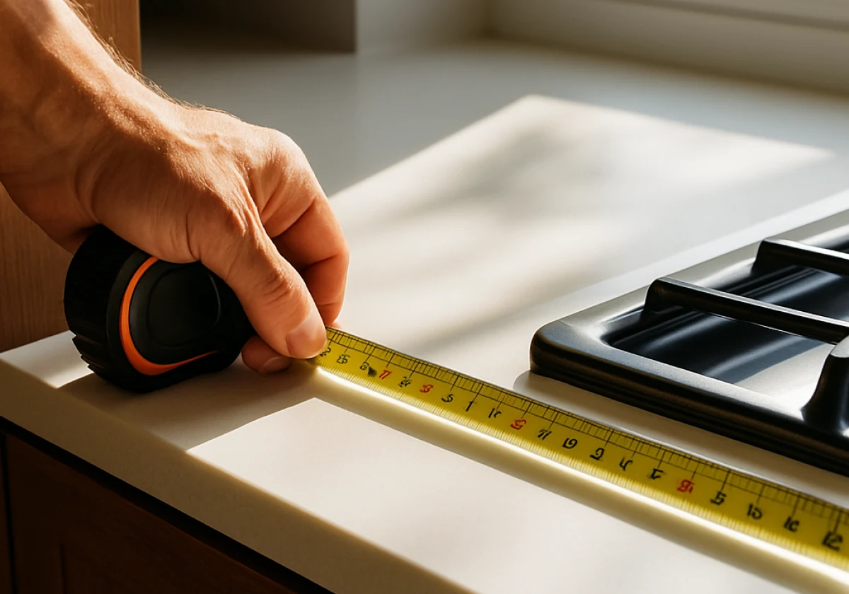 Close-up of a homeowner's hand holding a measuring tape